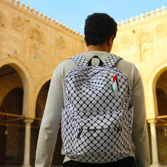 white palestine printed backpack